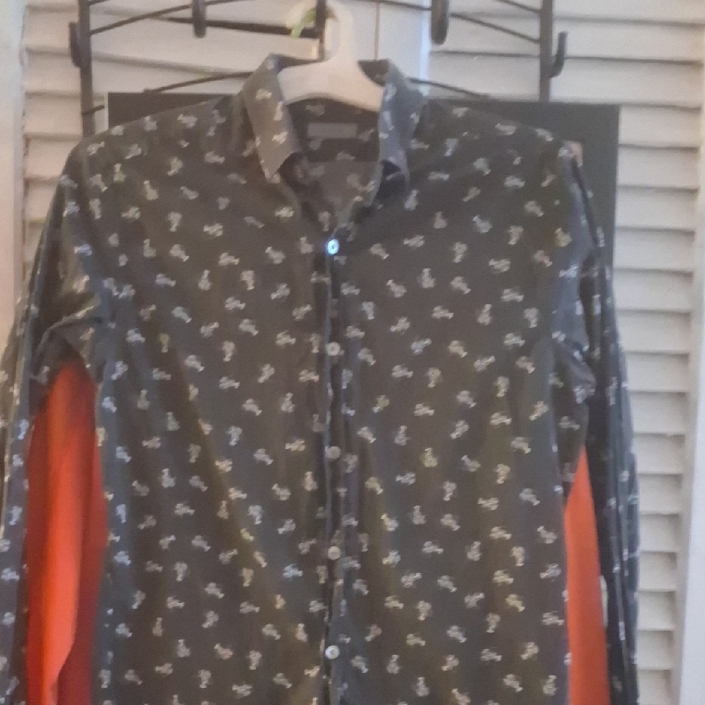 Lanvin Dark Gray Patterned Button Down Shirt - image 1